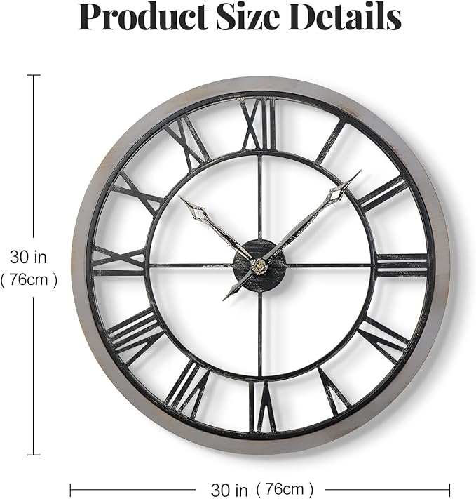30 Inch Large Wall Clock for Living Room Decor, Modern Wood Decorative Wall Clocks with Solid Wooden Frame, Battery Operated Silent Non-Ticking Clock - Roman Numerals