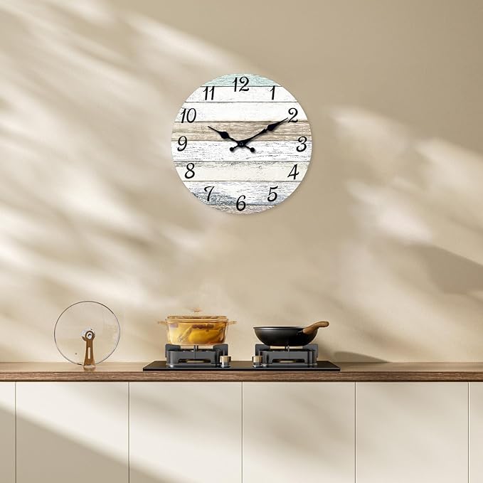 XNM Wood Large Wall Clocks Battery Operated Coastal 20 Inch Clocks for Living Room Farmhouse Rustic Wall Clock Silent (MDF No Solid Wood)