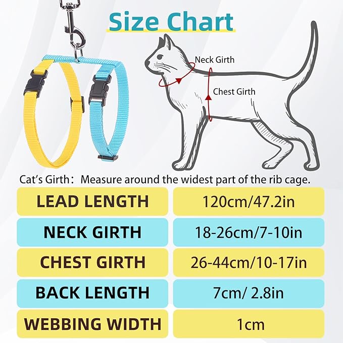 PUPTECK Adjustable Cat Harness and Leash Set Escape Proof Kitten Strap Collar for Walking Travel, Blue Yellow