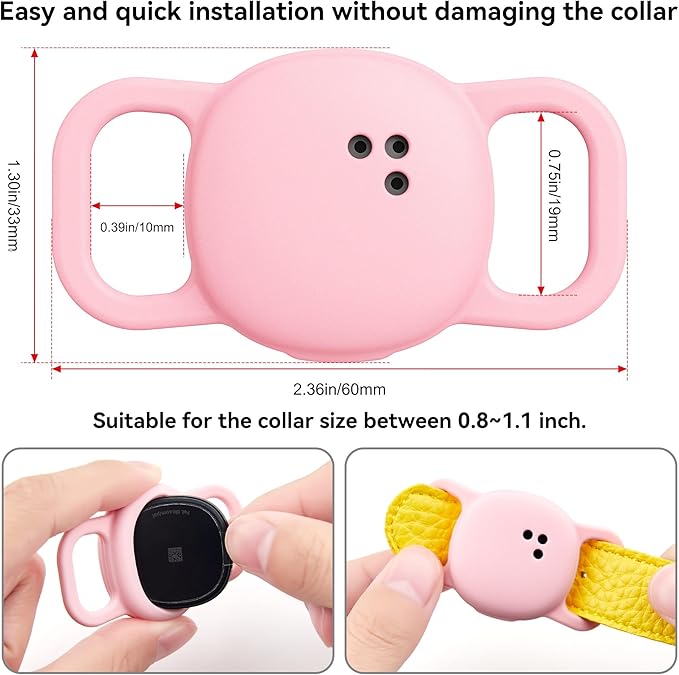 DDJ for Tile Life360 Sticker (2024) Tracker Cat Collar Case, 2-Pack Silicone Anti-Lost Protective Cover Tile Tracker Holder for Dog & Pet Collars, Ultra Durable, Easy Installation, Lightweight, Pink
