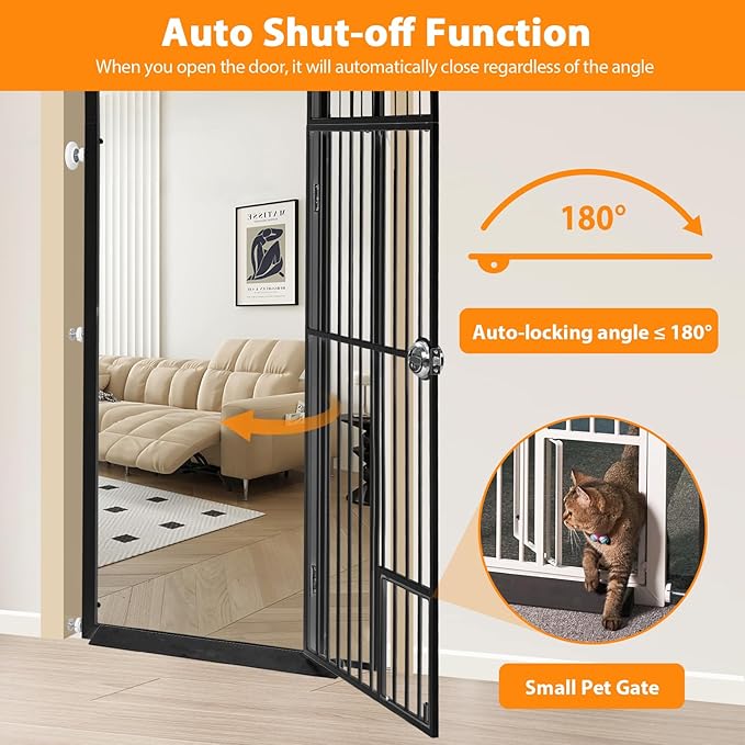 71" Extra Tall Pet Gate with Cat Door, 29-37.5" Extra Wide Full Door Cat Gate for Doorway, No Drill Pressure Mounted Gate for Cats, Pet Barrier Indoor, No Jumping Over for Stairs Hallway, Black