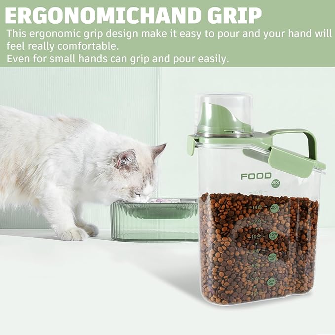 Dog Food Storage Container, Pet Food Storage Containers with Airtight Pour Spout, Cat Food Container with Measuring Cups, Portable Travel Pet Food Container for Dogs, Cats, Birds(Green)