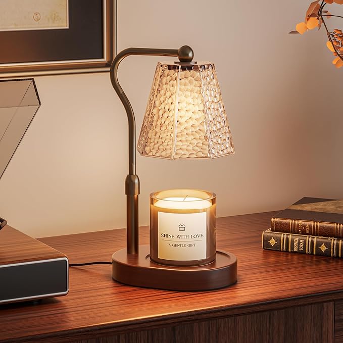 Candle Warmer Lamp with Timer Dimmable, Height Adjustable Wax Melt Warmer for Home Decor & New Home Bedroom, Vintage Candle Lamp for Scented Wax Jar Candles with 2 Bulbs,Birthday Gift for Women & Moms