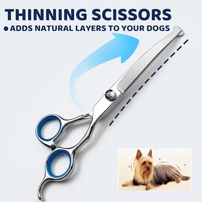 Dog Grooming Scissors Set, 6-in-1 Dog Shears for Grooming, 6 Inches Stainless Steel Professional Dog Grooming Scissors, Pet Grooming Scissor for Dogs with Safety Round Tips