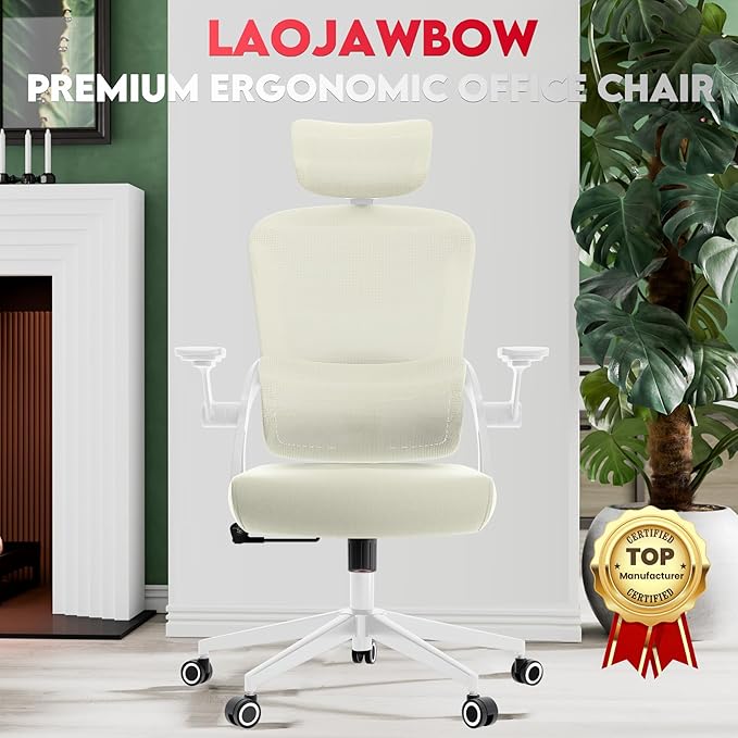 Ergonomic Office Chair - 400LB Comfy Desk Chairs with Adjustable Headrest and Lumbar Back Support, Mesh Computer Chairs with Wheels and Arms for Home Office, Study, Bedroom and Dorm (01khaki)