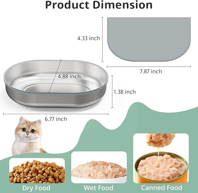 Stainless Steel Bowl for Automatic Microchip Cat Pet Feeder, Sealing Ring Design for Keeping Food Fresh and Reducing Odor, SUS 304, Easy to Clean, 2 Bowls & 1 Mat Set