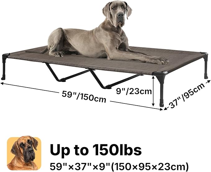 Veehoo Outdoor Elevated Dog Cot Bed, Cooling Raised Pet Bed for XX-Large Dog, Washable Breathable Mesh Hammock Bed with No-Slip Feet, Indestructible Ground Off Training Platform Cot-59"x37.5" Brown