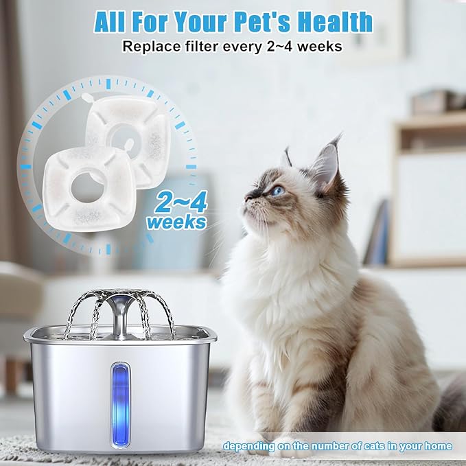 16 Pack Cat Water Fountain Replacement Filters, 8 Pcs Cats Fountain Filters & 8 Pcs Pre-Filter Sponges for 95oz/2.8L 135oz/4L 67oz/2L Automatic Pet Dog Fountain Water Dispenser Filter