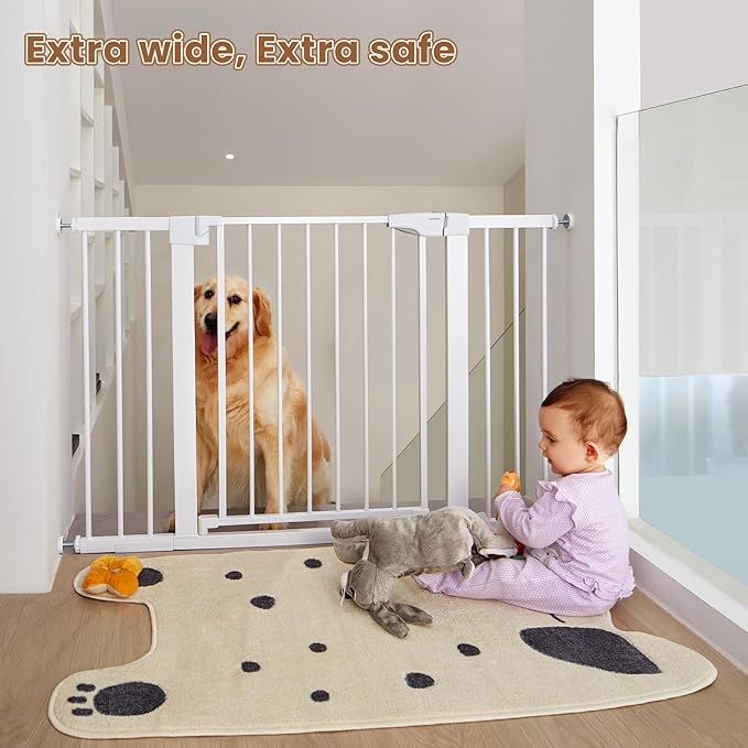 Baby Gate Extra Wide, 29.5"- 51.5" Pressure Mounted Dog Gate with Walk Through Door, Auto Close Pet Gate for Stairs,Doorways,House