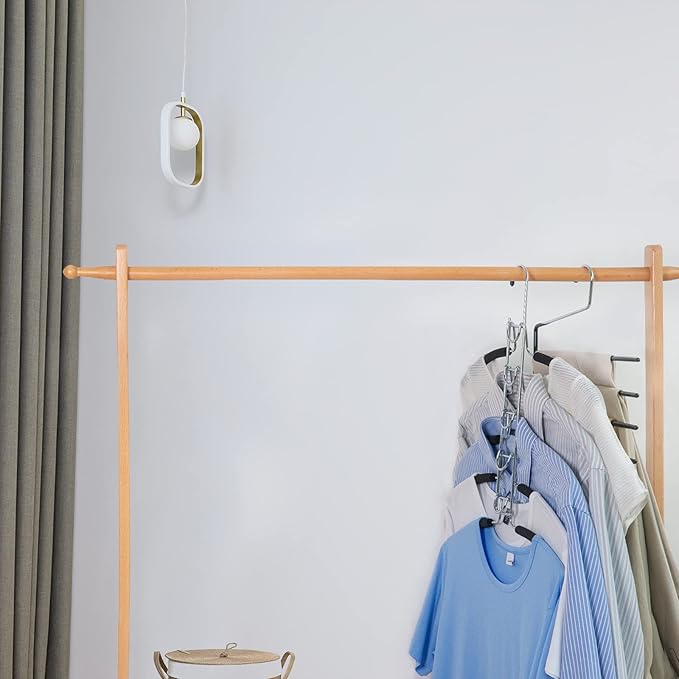 Nature Smile 2 Pack 5 in 1 Anti Slip Clothes Hangers,Space Saver Magic Metal Hangers,Multi Layers Wardrobe Clothes Rack,Heavy Duty Metal Blouse Hanger Closet Storage Organizer