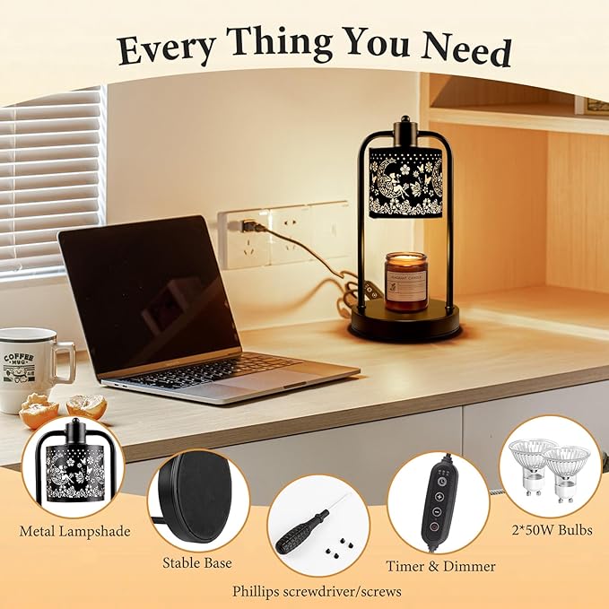 Candle Warmer Lamp Wax Light, Wax Melt Warming Lamps for Jar Candles with Timer Dimmable for Birthday, Room, New House, Bedroom, Vintage Home Decor