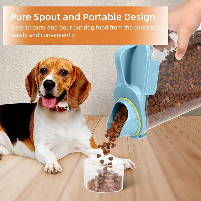 3-5Lbs Small Cat and Dog Food Storage Containers BPA Free, Airtight Pet Food Storage Containers with Large Pour Spout/1 Measuring Cup/ 3 Safety Locks and double-layer silicone strip(Bright Blue 1Pack)