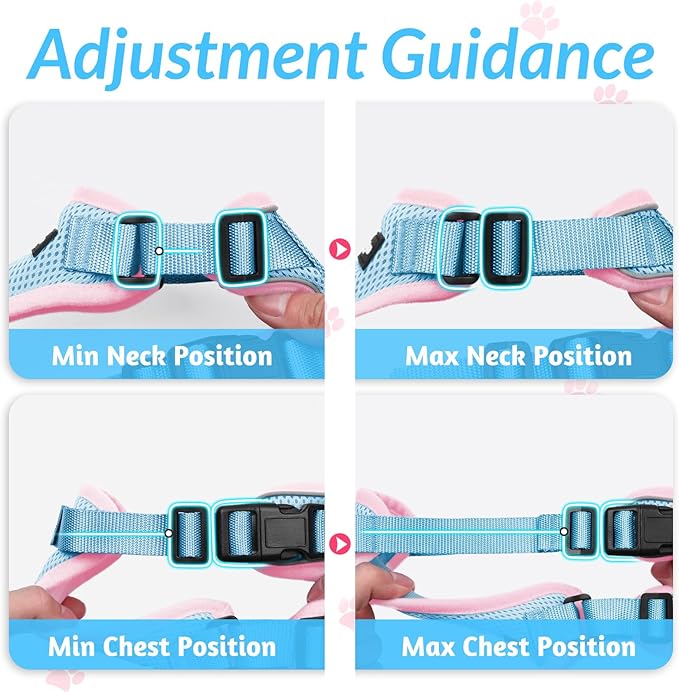 rabbitgoo Cat Harness and Leash for Walking, Escape Proof Soft Adjustable Vest Harnesses for Cats, Easy Control Breathable Reflective Strips Jacket, Light Blue&Pink, S