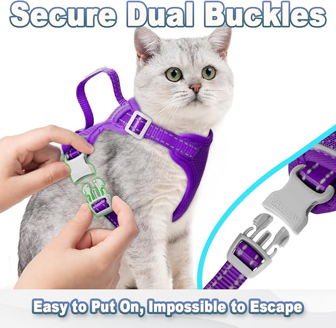 Cat Harness and Leash Set Escape Proof for Kitten Walking, Soft Adjustable Top Handle Vest Harnesses for Cats, Easy Control Breathable Reflective Small Medium Large, Purple, XS