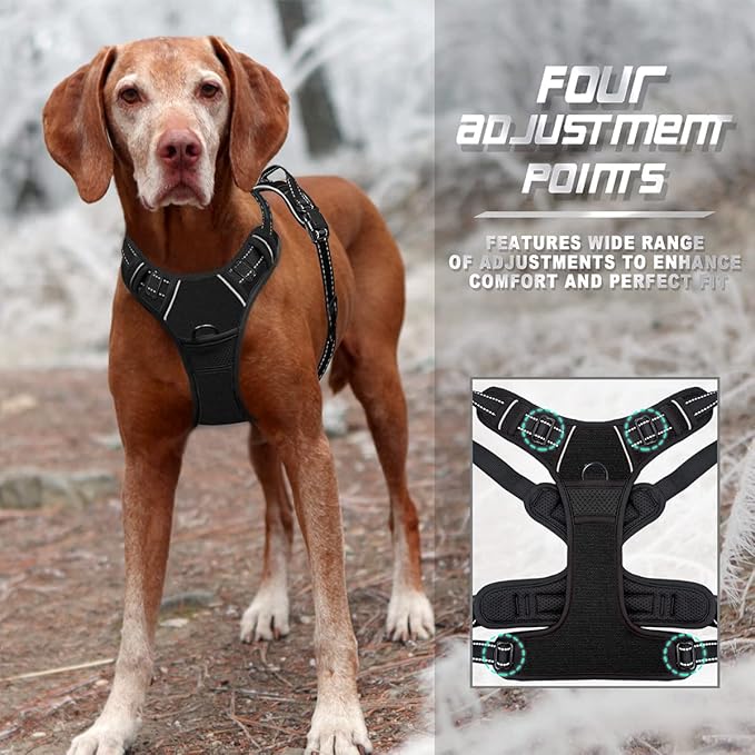 BARKBAY No Pull Dog Harness Front Clip Heavy Duty Reflective Easy Control Handle for Large Dog Walking(Black,S)