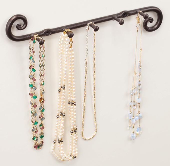 RTZEN Farmhouse Small Key Holder for Wall - Handcrafted Swirl Decorative 5 Key Hooks for Home Entryway - Wrought Iron Wall Mount Rack Purse Coat and Leash Holder or Organizer (Classic Black)