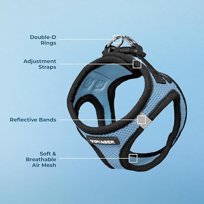 Best Pet Supplies Voyager Step-in Air Harness - All Weather Mesh, Reflective, No Pull Harness for Dogs, Cats - Secure with Hook & Loop Fastener, Buckle, Double D-Rings - Baby Blue/Black Trim, XS
