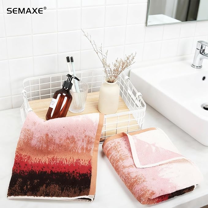 SEMAXE 12 Pack Hand Towels for Bathroom, 100% Cotton Towels with Hanging Loops, Soft & Highly Absorbent, Hand Towel Set for Gym, Shower, Hotel, Spa and Kitchen, Colorful Towel - Sunset Collection