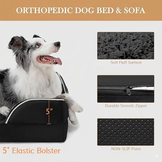 Comfort Expression XXL Orthopedic Dog Bed for Extra Large Dogs, Waterproof Orthopedic Foam Dog Beds, Washable Dogs Sofa Beds with Removable Cover & Non-Slip Bottom(XX-Large,Grey)
