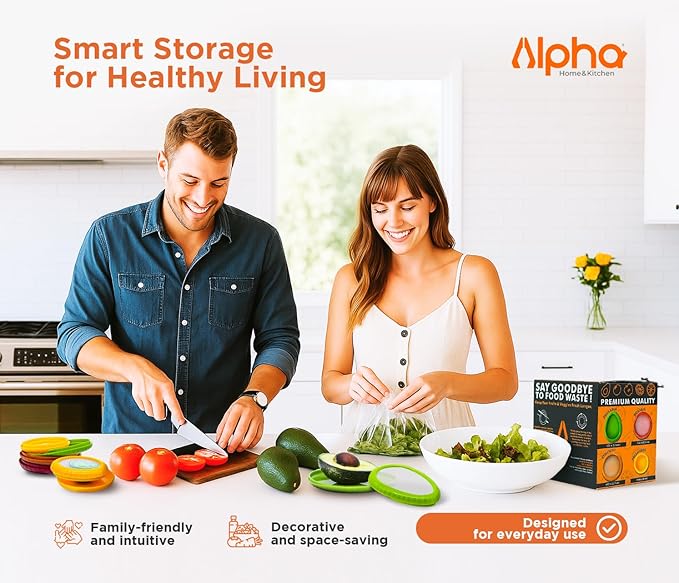 Avocado Saver & Onion Storage –Set of 4 BPA-Free Food Containers with Silicone Lids – Reusable Fruit and Veggie Savers, Fresh Pods for Food – Perfect for Tomato Holder, Garlic, Lemon & More