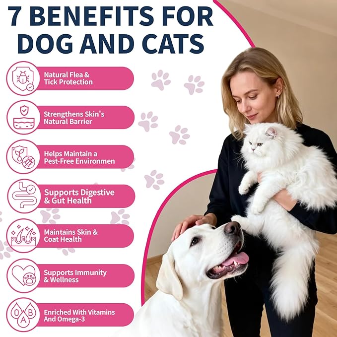 Flea & Tick Prevention for Dog and Cat, Natural Oral Flea & Tick Support Drops with Multivitamin Omega-3 for Pets - Supports Healthy Skin & Coat - Flea Herbal Drops All Breeds and Sizes - Bacon