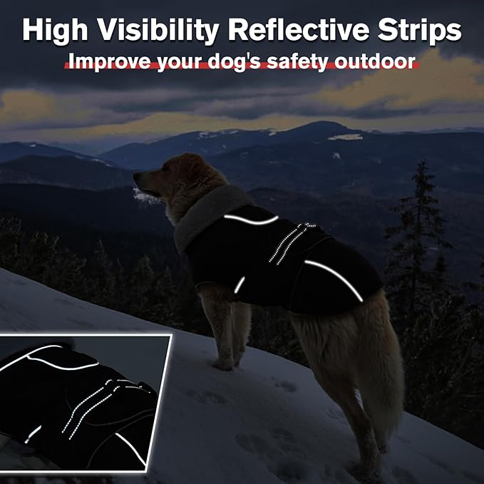 Lelepet Warm Dog Coat Reflective Dog Fleece Vest Waterproof Jacket Windproof Winter Cold Weather Coats with Adjustable Buckle Jackets for Extra Large Dogs, Black, XXXL