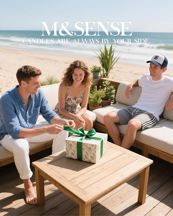 M&SENSE Coconut Beach Scented Candles Beach Soy Candle, Summer Candle for Stress Relief Meditation Relaxing, Housewarming Gifts for Women Men, 11.3oz 70 Hour Long Burning