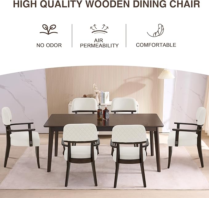 Modern Wood Dining Chairs with Arms, Velvet Upholstered Kitchen Chairs with Open Curved Backrest & Black Hardwood Legs, Accent Chairs 350 LBS Capacity, White