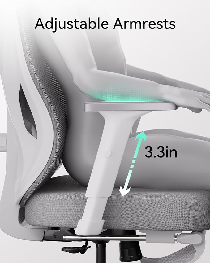 Hbada P5 Ergonomic Office Chair, Desk Chair with Adjustable Lumbar Support and Height, Comfortable Mesh Computer Chair with Footrest 2D Headrest, Swivel Tilt Function White