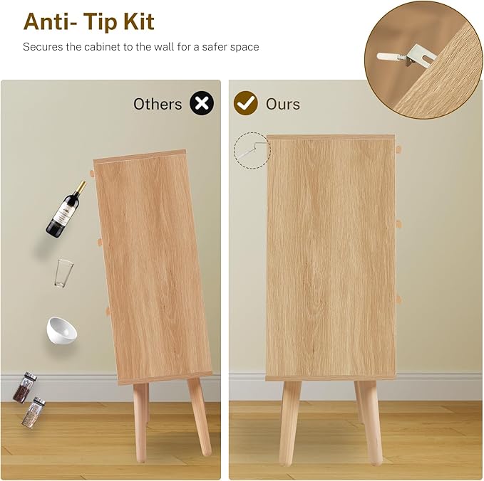 Iwell Storage Cabinet with 3 Drawers, Rattan Cabinet with Adjustable Shelf, Small Storage Cabinets, for Living Room, Entryway, Natural