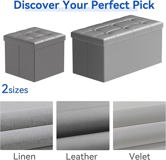 BRIAN & DANY 30 Inches Storage Ottoman Bench, Faux Leather Ottoman with Storage, Folding Bench Shoe, Foot Rest Stool, for Living Room, Gray