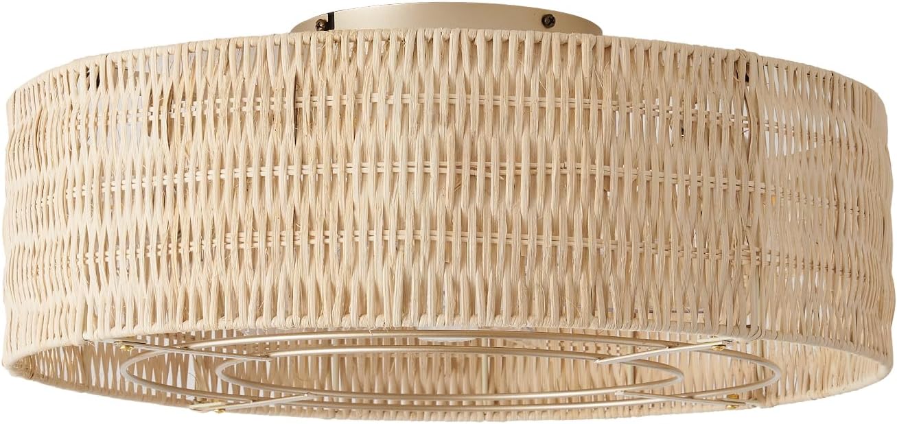 Caged Ceiling Fans with Lights Flush Mount, 20" Fabric Boho Ceiling Fan with Light Remote Control, Enclosed with 6 Speeds for Bedroom, Nursery, Living Room (Beige)