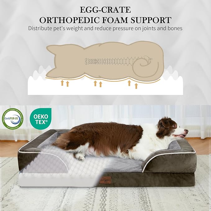 Comfort Expression Medium Dog Beds Waterproof Orthopedic Foam Dog Sofa Beds for Medium Large Dogs Comfy Pet Bed with Washable Removable Cover & Non-Slip Bottom(Medium,Dark Green)