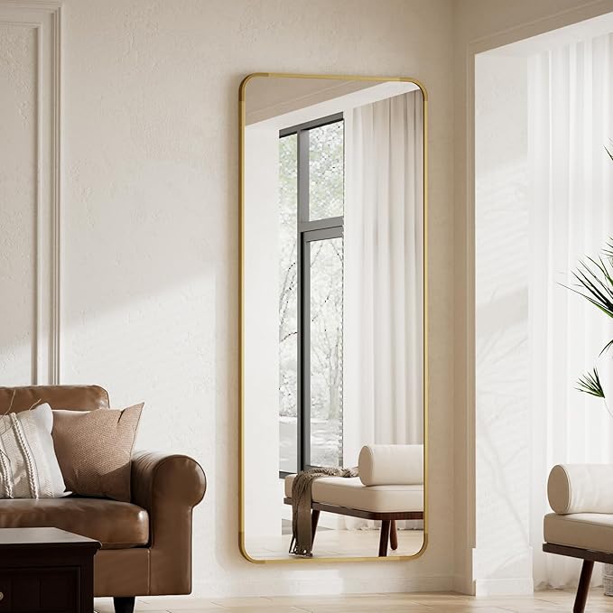 BEAUTYPEAK Gold Full Length Mirror, 65"x24" Rounded Corner Floor Mirror Standing Hanging or Leaning Against Wall, Suitable for Bedroom or Dressing Room
