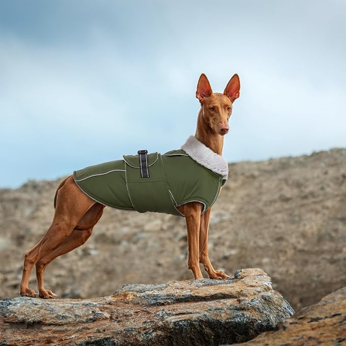 Lelepet Warm Dog Coat Reflective Fleece Vest Waterproof Dog Jacket with Adjustable Buckle Hook & Loop Windproof Cold Weather Coats for Small Medium Large Dogs, Army Green, XXXL