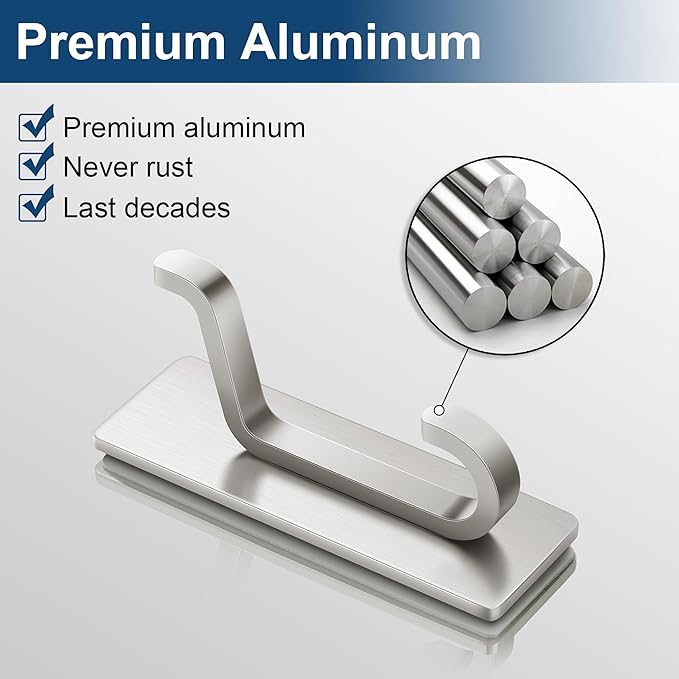 pickpiff Wall Hooks for Coat and Towel: 13LB Adhesive Door Hanger Stick on, Brushed Nickel 6 Pack