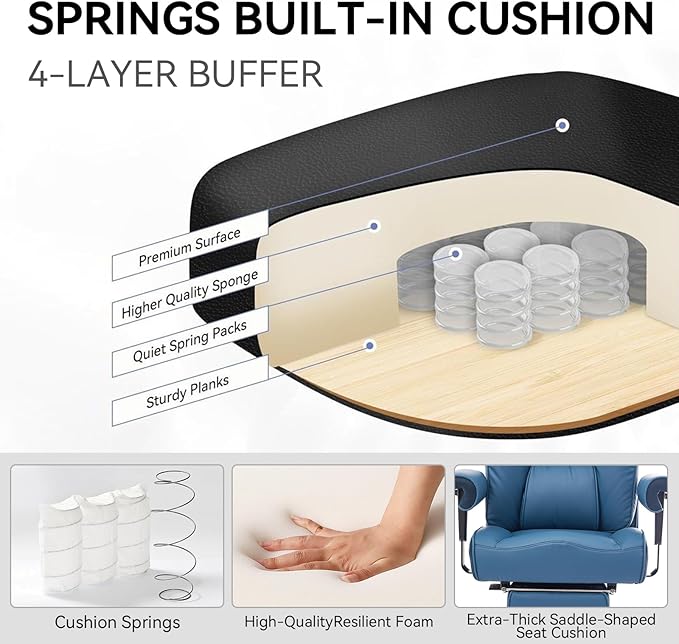 Efomao Desk Office Chair, Ergonomic Office Chair with Adjustable Headrest & Lumbar Support, PU Leather Back Computer Desk Chair for Home Office or Gaming, Swivel Height Adjustable Task Chair