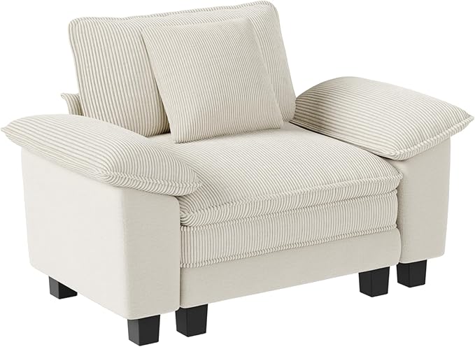 53.5" Modular Sectional Single Sofa, Soft Plush Corduroy Armchair with Comfortable Deep Seat & Removable Arms for Living Room,Beige