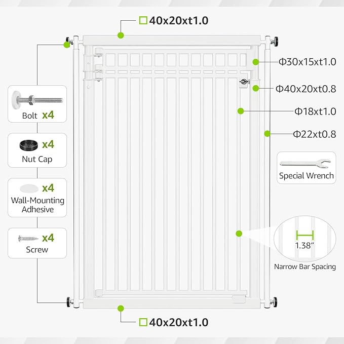 78.8" Extra Tall Cat Gate, 28.3-33" Wide Safety Metal Cat Door, Pressure Mounted Easy Walk Through Pet Gate with Door for Stairs, Doorways (White)
