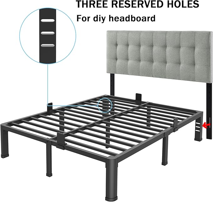 10 Inch California King Bed Frame with Rounded Corner and Headboard Hole Mattress Retainers 3500 LBS Metal Heavy Duty Steel Slats Support No Box Spring Needed Platform Noise Free Easy Assembly