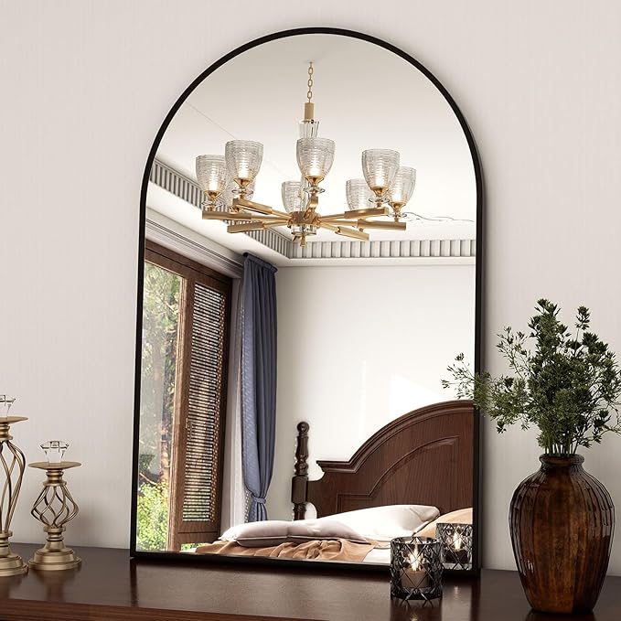20"x30" Black Arched Bathroom Mirror - Wall Mirror for Bathroom, Metal Frame Vanity Mirror, Dresser Mirror, Arch Decorative Mirrors for Living Room, Bedroom, Entryway, Mantle
