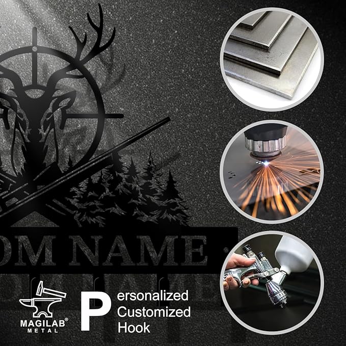 Personalized Custom Name Hunting Deer Wall Key Hooks,Metal Hunting Art Clothes Hooks,Metal Hunting Wall Home Storage Decorative,Hunter For Front Door, Hallway, Kitchen, Bedroom,Keys,Hats (Style H)