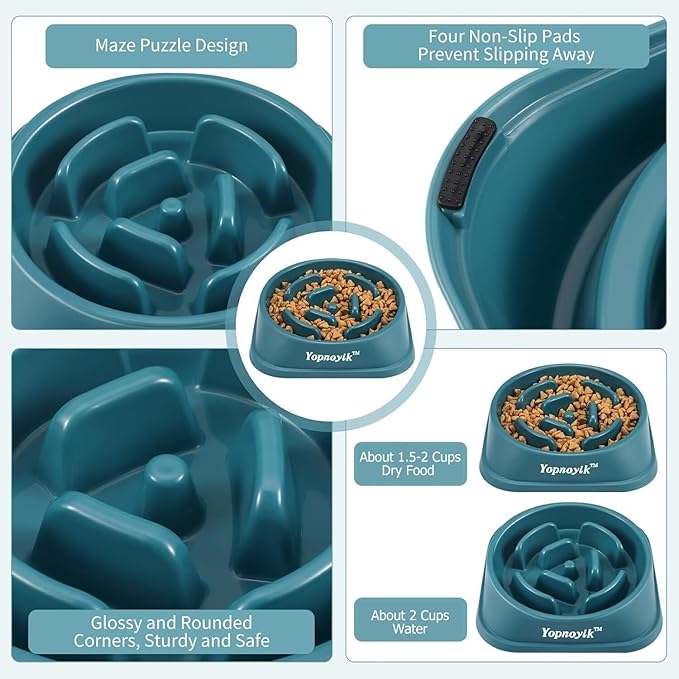 Slow Feeder Dog Bowls for Healthy Eating, Non-Slip and Anti-Choking Design, Reduces Bloating & Overeating for Medium Dogs and Cats, Easy to Clean