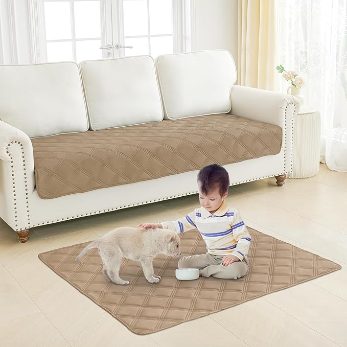 Smiry Waterproof Dog Bed Cover Blanket 82x120, Soft Reversible Pet Blanket, Washable Leakproof Cats Dogs Couch Cover for Sofa, Couch, Furniture, Camel/Beige