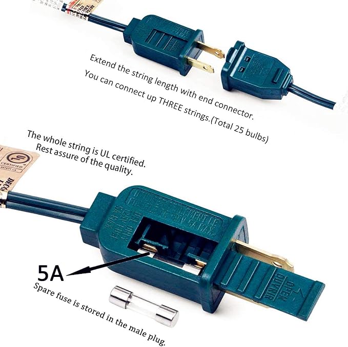SUNSGNE 25Ft Multicolor Christmas Lights, C7 Incandescent Christmas Light with 27 Clear Vintage Outdoor Colorful Lights (2 Spare) for Holiday Prom Party Wedding Decor, Green Wire