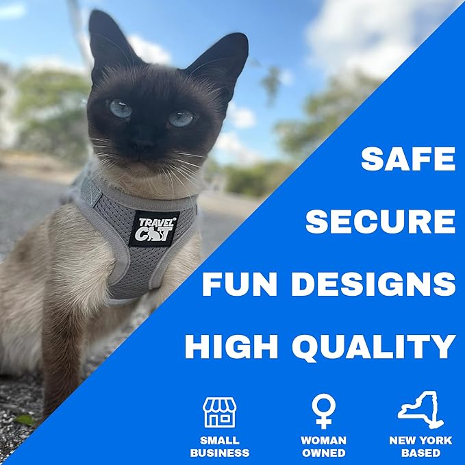 Travel Cat Harness and Leash Set - Adjustable Fit Mesh Cat Harness and Reflective Strap - Comfort Walking Vest for Kitten for Outdoor Walking, Hiking (Extra Small, Grey)