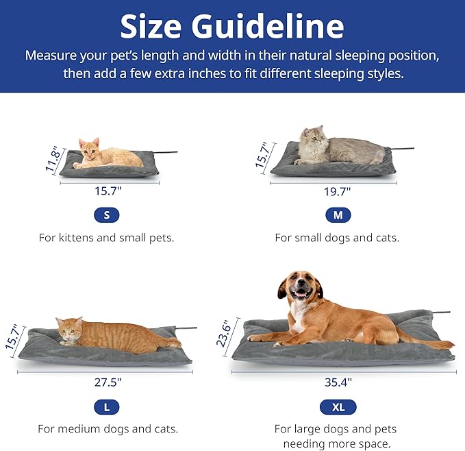Outdoor Heated Cat Bed, Soft Pet Heating Pad with Steel-Wrapped Cord, Outside Pet Warmer for Feral Cats and Dogs, 15.7" x 11.8", 30 Watts
