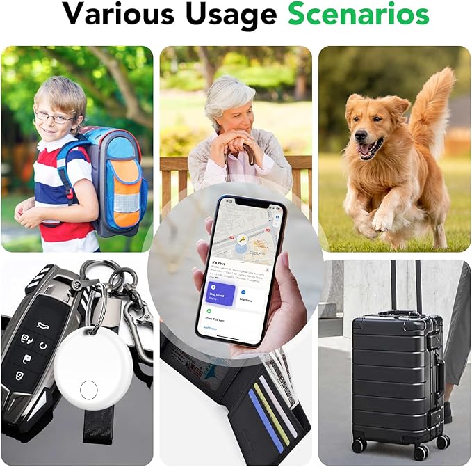 Air Tracker Tags-4 Pack: Smart Bluetooth Tracker, Item Finder Works with Apple Find My (iOS Only) App, Trakcer Tag Locator for Keys, Luggage, Satchel, Backpack etc. (Not for Android Devices)