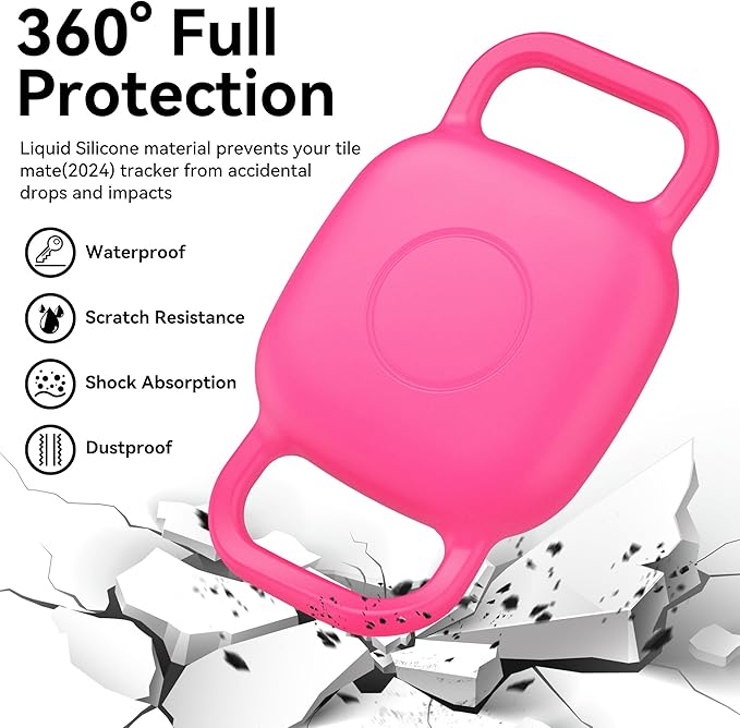 2-Pack Dog Collar Holder for Tile Life360 Mate (2024) 2022 Tracker, Waterproof Silicone Cover Full-Body Protective Case for Tile Mate Tracker Cat Collar, Ultra Durable, Scratch Resistant, Pink Punch