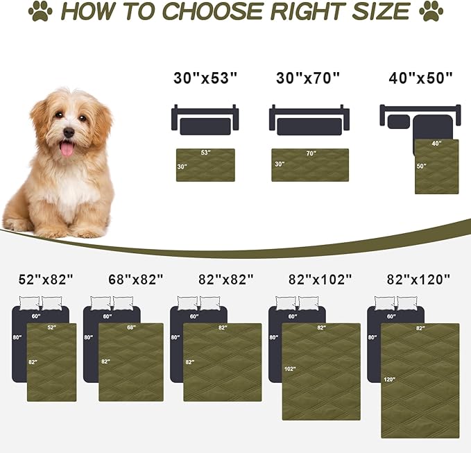 Smiry Waterproof Dog Bed Cover Blanket 82x102, Soft Reversible Pet Blanket, Washable Leakproof Cats Dogs Couch Cover for Sofa, Couch, Furniture, Green/Navy